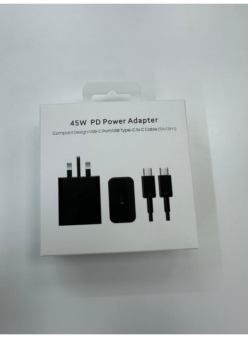 45W Power Adapter with USB-C Cable 5A 1.8m Super Fast Charging for Compatible Devices Black - Image 2